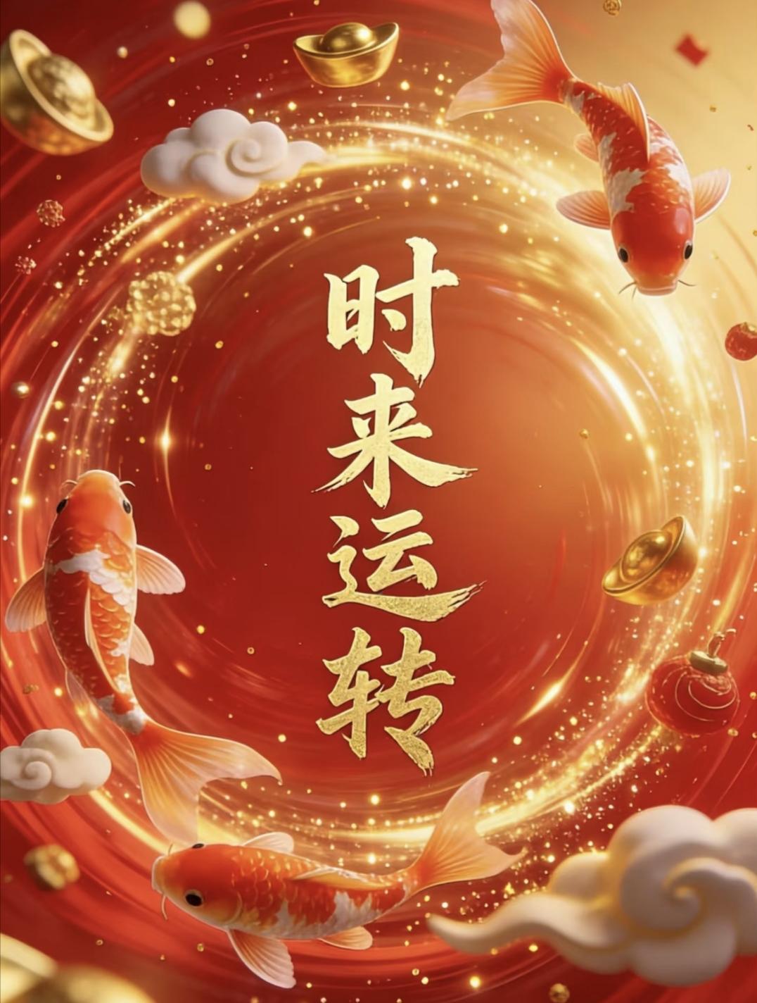 锦鲤游弋携福至,时来运转财路开；财气盈门滚滚来,运道亨通万事顺。传统文化传