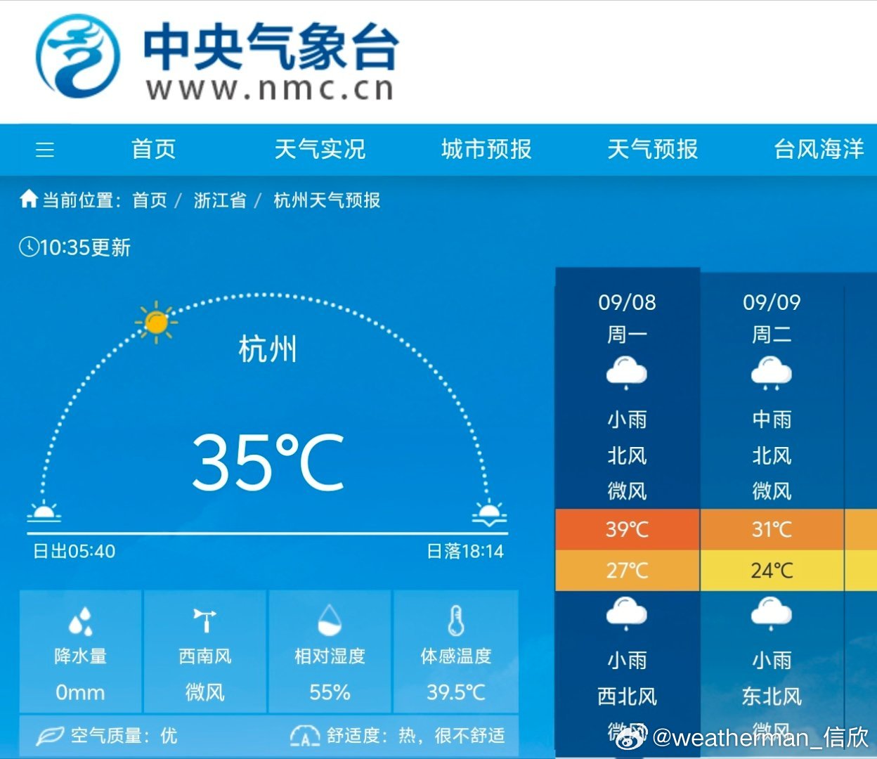 【杭州连续高温破纪录】今天上午杭州气温又达到了35℃高温线。8月3日以来连续37