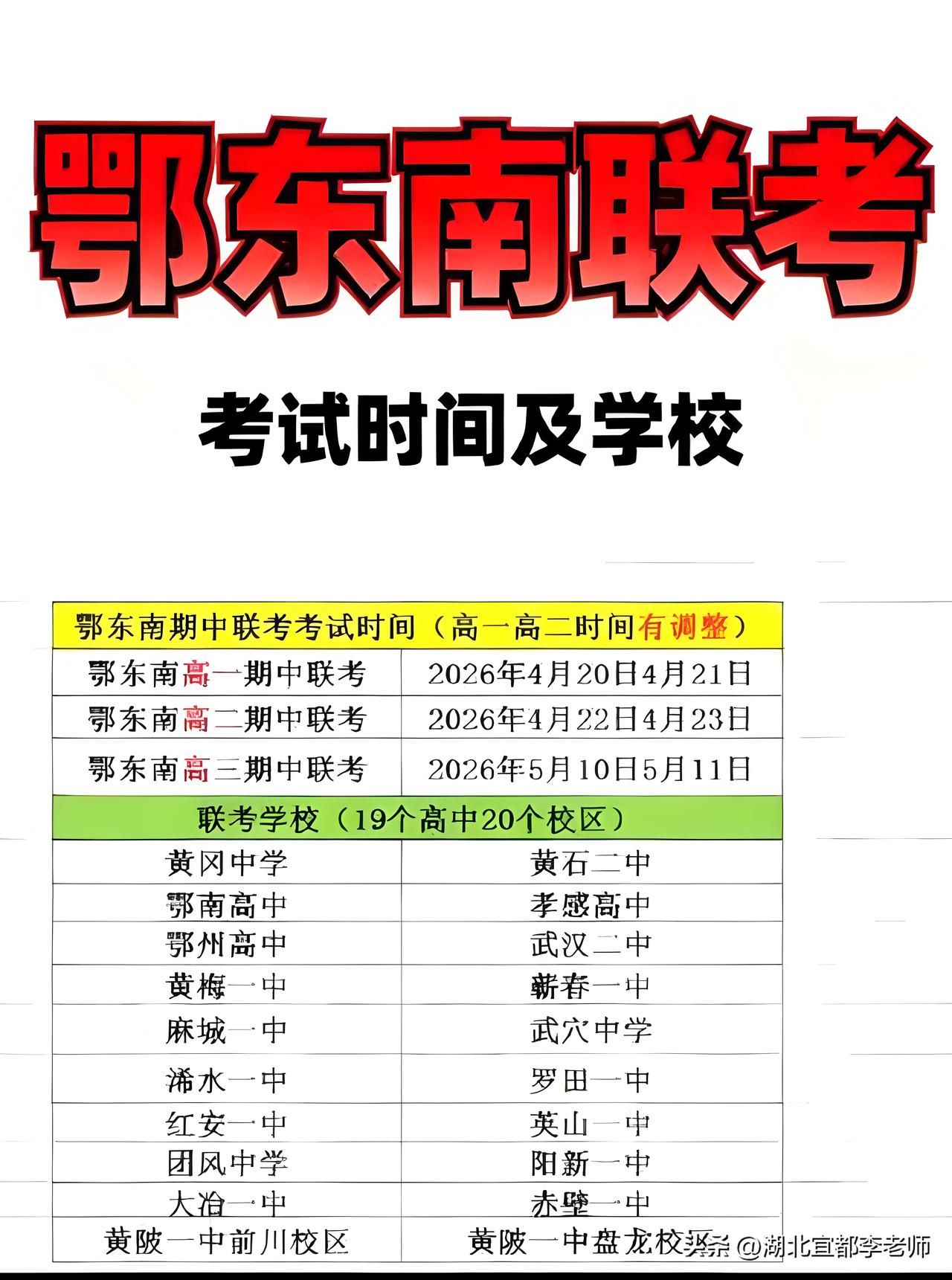 鄂东南期中19校联考！每年的4月份，都是高一高二期中考试的月份。鄂东南联考，