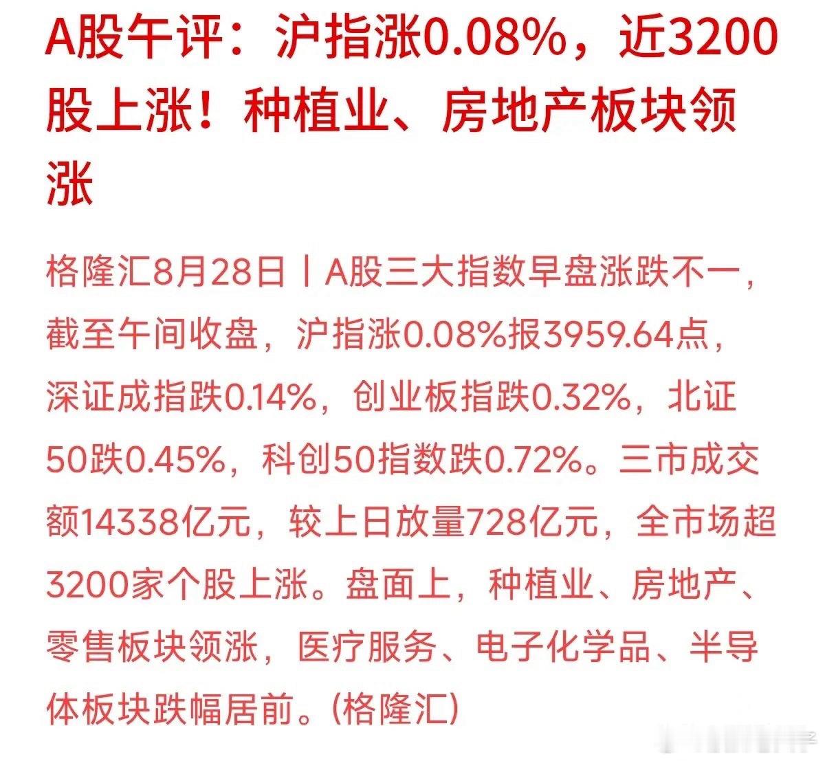 中午收盘，半导体和电子化学品掉头向下，种植业、房地产和零售却冲到了涨幅榜前列。两