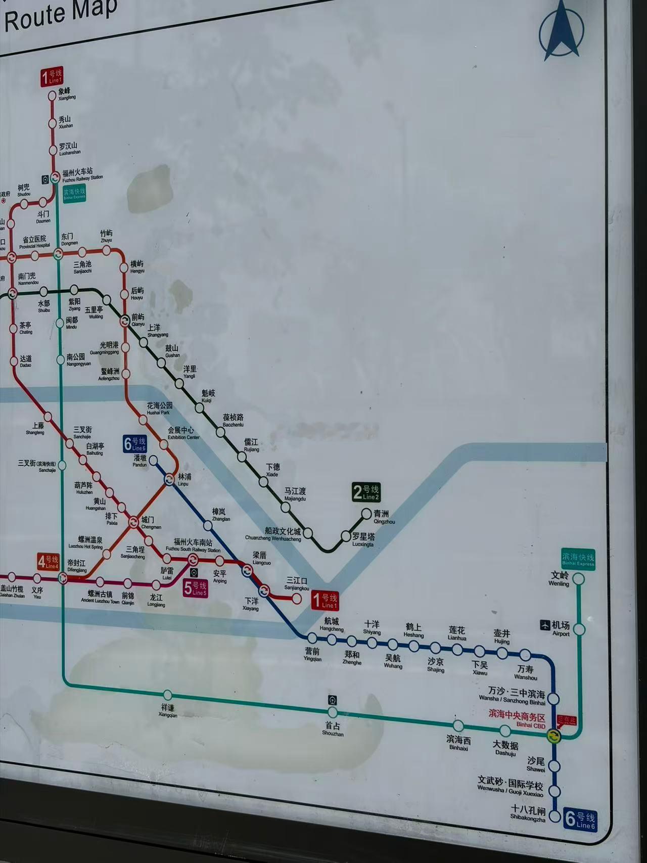 福州地铁线路示意图上新了待开通的2延6东已进行了标注
