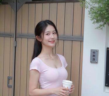 小姐姐手拿咖啡，笑容甜美，生活就是如此惬意～
