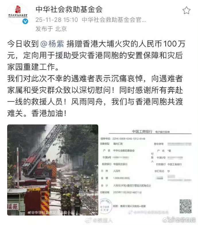 杨紫给香港捐赠100万元杨紫香港捐赠100万元杨紫给香港捐赠100万元，可以，