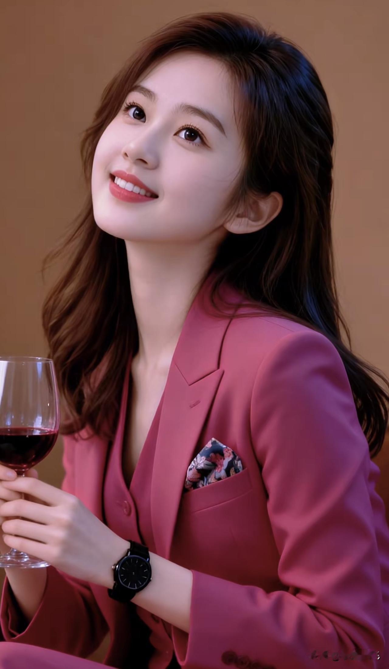 优雅粉裙，红酒相伴，自信微笑，魅力无限！🍷💄👗粉裙微笑写真黑裙娇羞照粉