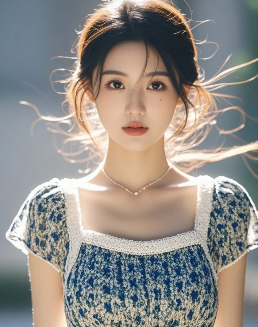 阳光洒在她的发丝上，美得像从画里走出来