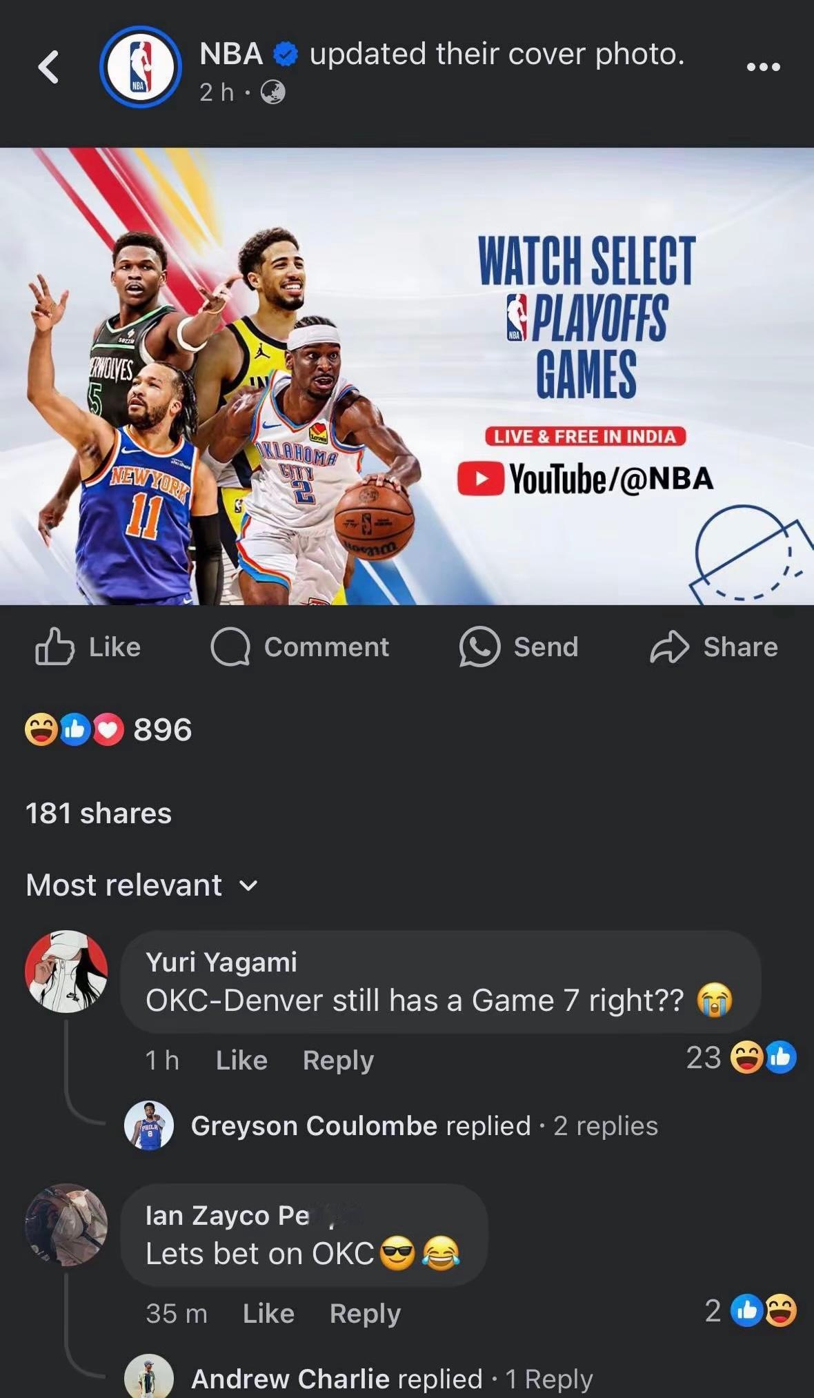 雷霆4比3掘金有球迷发现NBA官方在抢七大战前发布的西决宣传海报，雷霆在赛前已经
