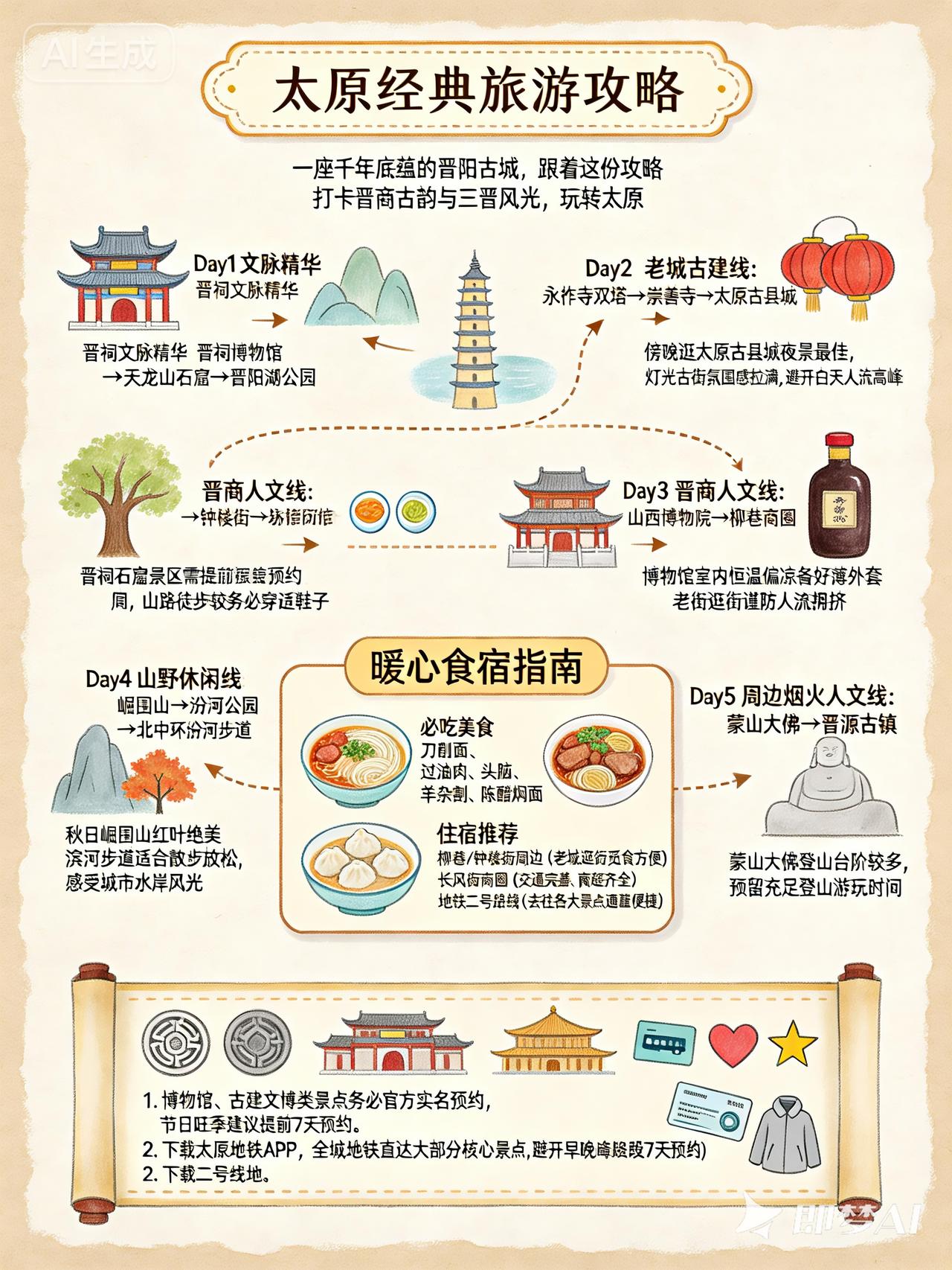 太原5天经典旅游攻略：城市简介：千年晋阳古都，漫步三晋大地，览古建文脉、汾河风