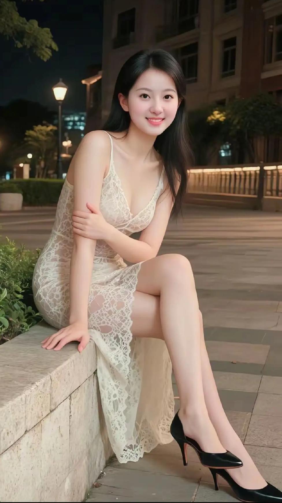 美女小姐姐身穿蕾丝裙，清纯，好喜欢！
