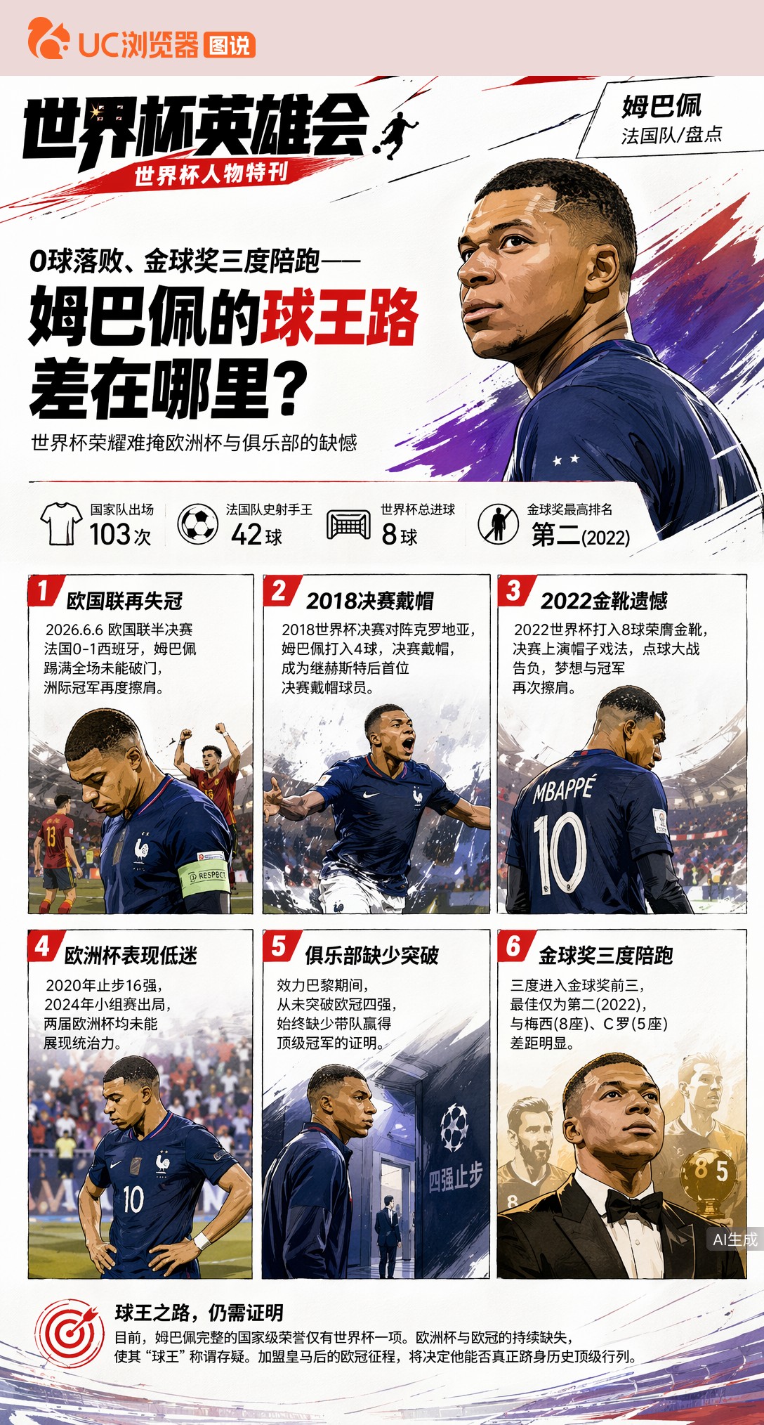 0球落败、金球奖三度陪跑——姆巴佩的球王路差在哪里？