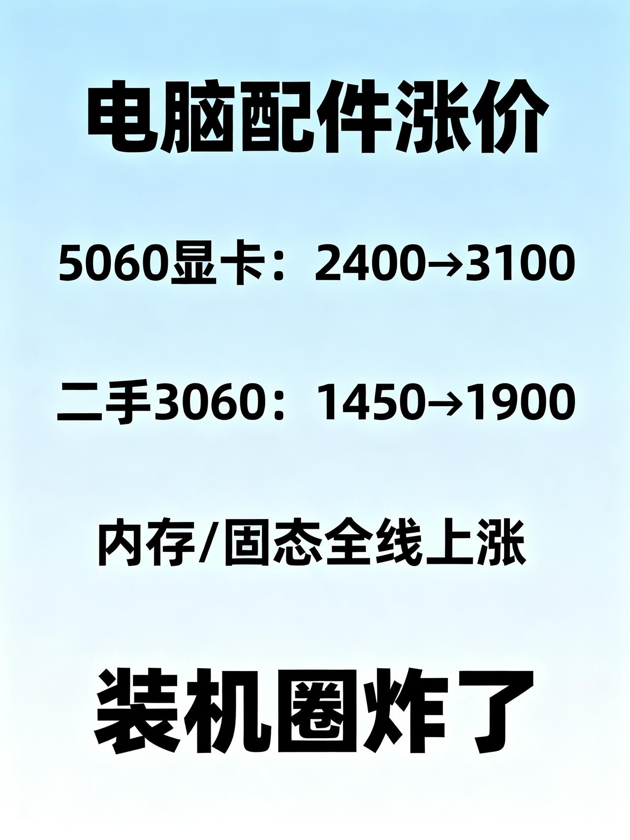 所有配件全线疯涨！现在装机的普通人，真的只能当冤大头了吗？刚过俩月，5060显