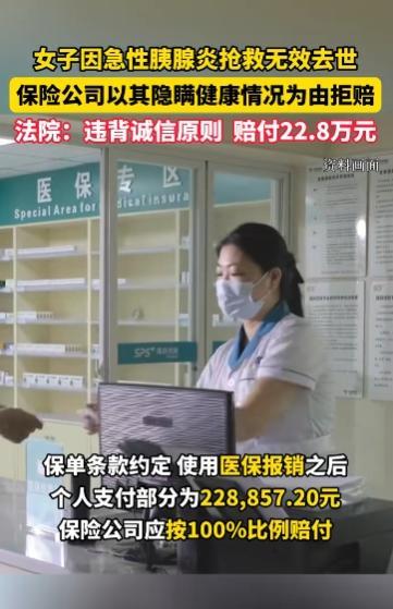 2023年，一女子购买了一份百万医疗保险产品，因急性胰腺炎住院，后经抢救无效死亡