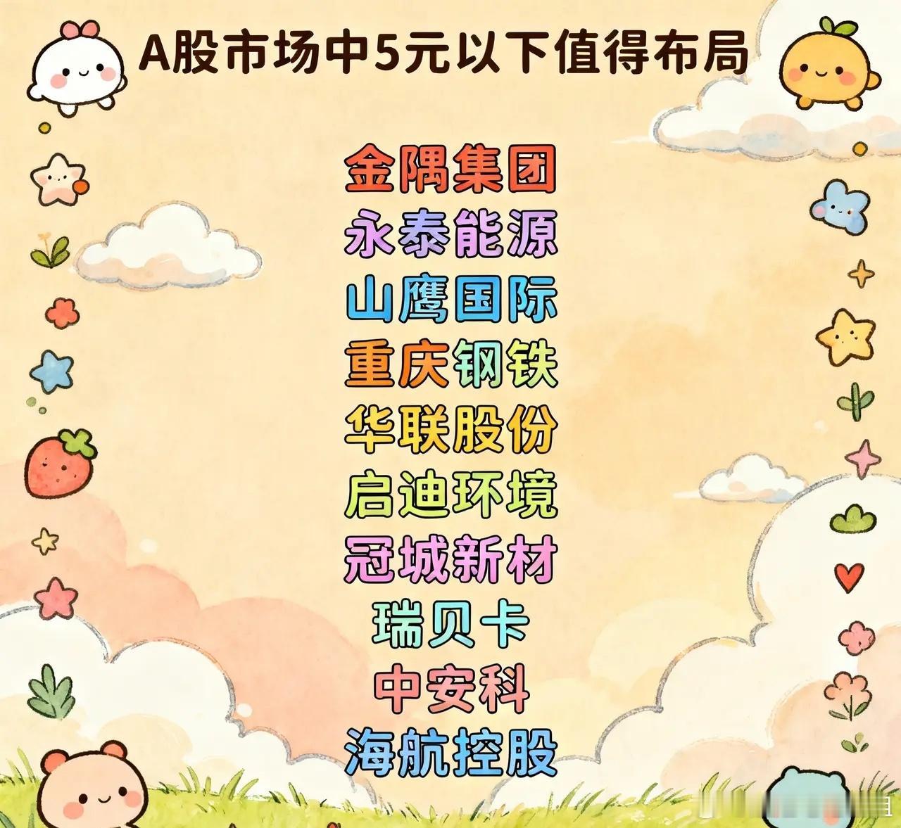 5元以下A股潜力标的（10支简洁分析）1.金隅集团（1.75元）：基建+储能