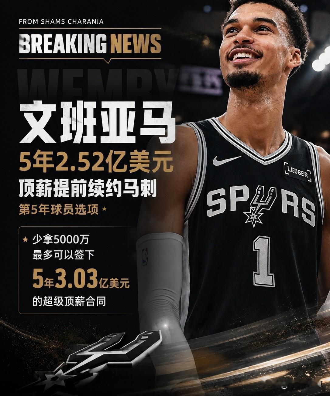 前无古人，文班亚马首份大合同就降薪5000万美元！据NBA记者报道，为了帮助