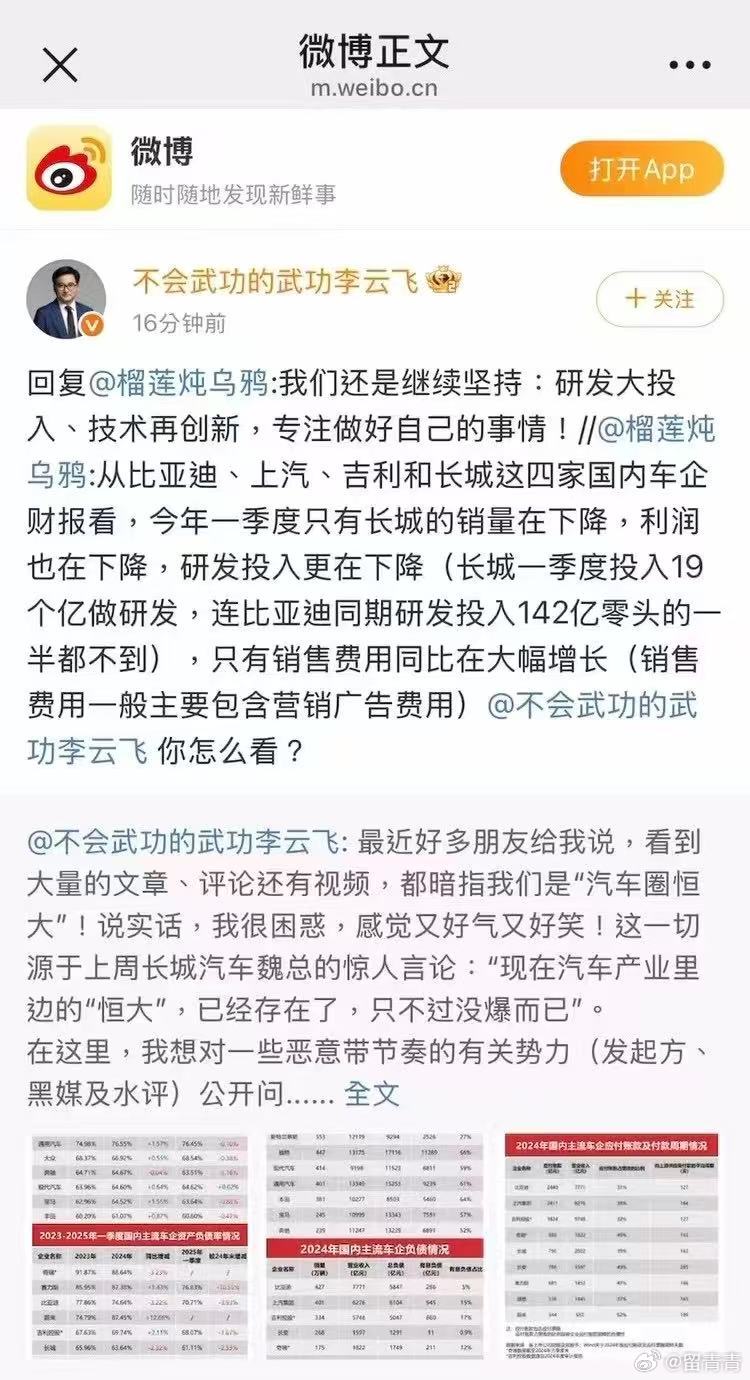 李云飞直面负债质疑从实际情况来看，比亚迪的崛起是厚积薄发的和恒大有本质区别，正常