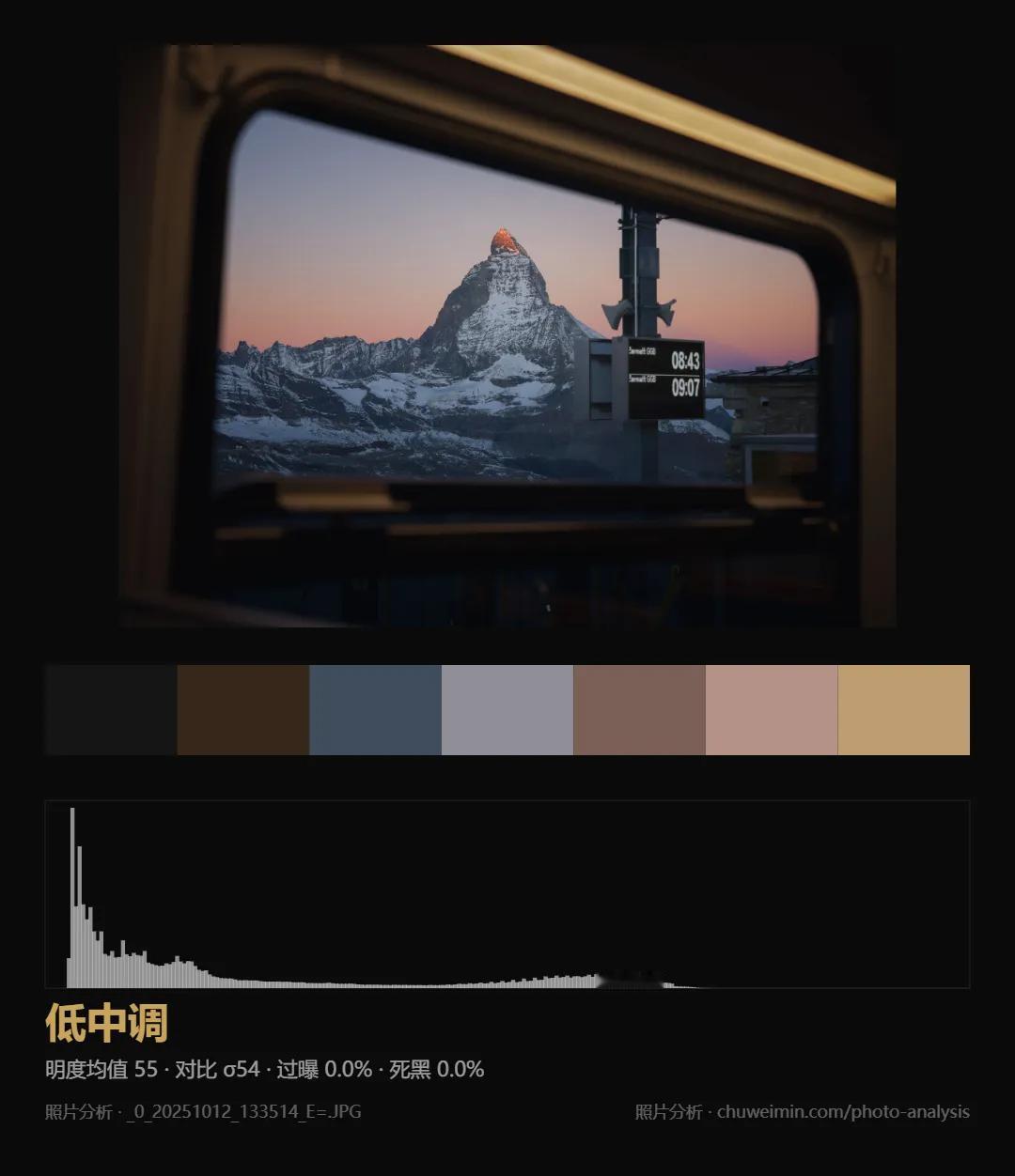 做了一个照片色彩、影调、仿色分析工具，直接放我主页chuweimin的“摄影工具