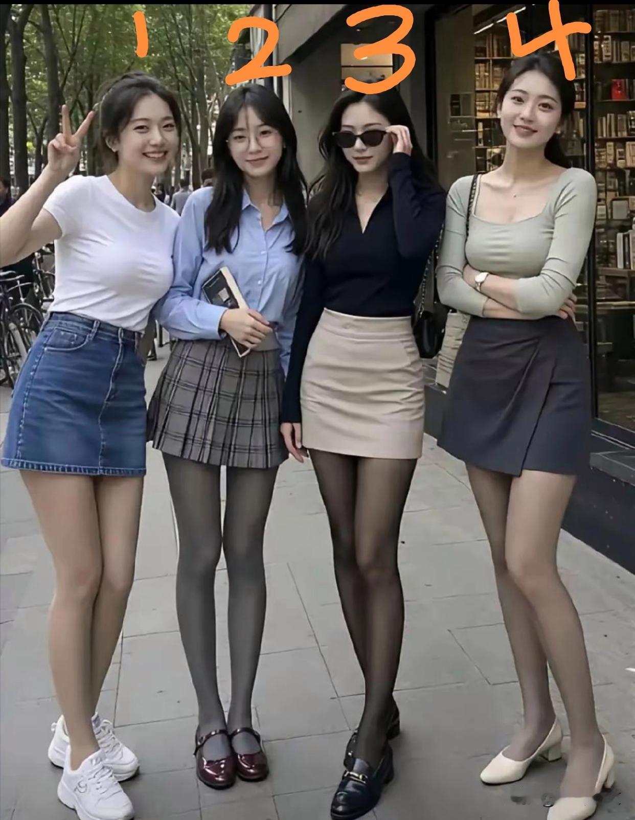 如果你是未婚男人，您最喜欢谁的穿搭？我最喜欢4号，她身材高挑，大长腿匀称，