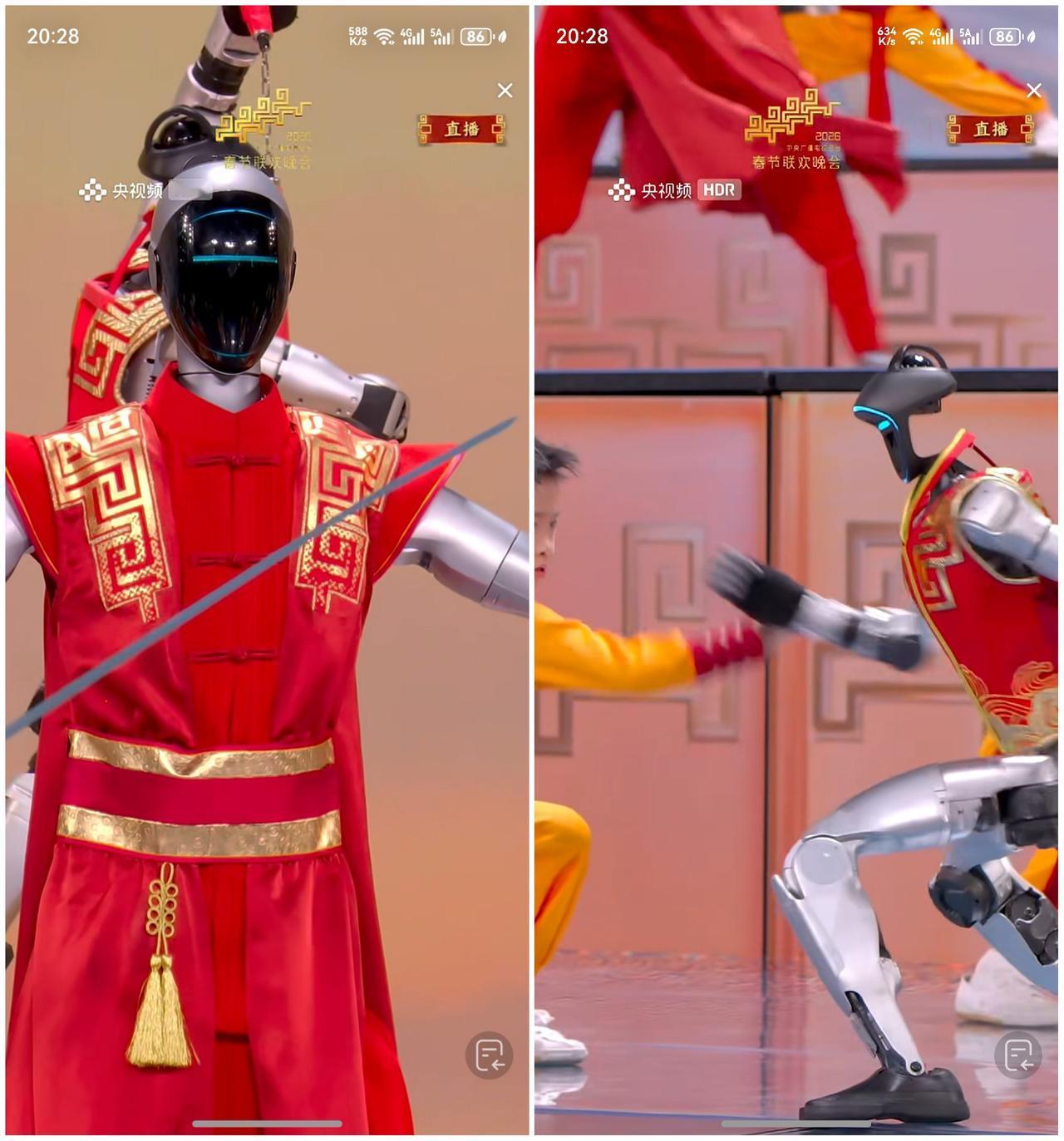 我勒个去，宇树科技的机器人太牛了！直接在春晚上表演武术，去年机器人还要喷扶着下去