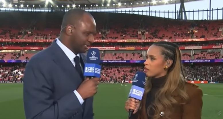 在阿森纳对阵葡萄牙体育的欧冠1/4决赛次回合比赛场边，枪手前队长维埃拉作为评述嘉