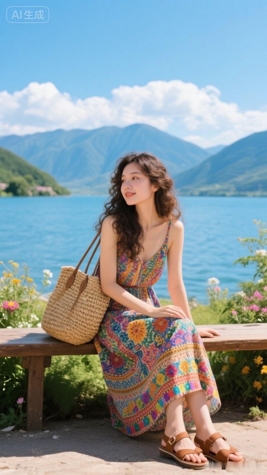 夏日湖畔，笑靥如花，与自然共舞。