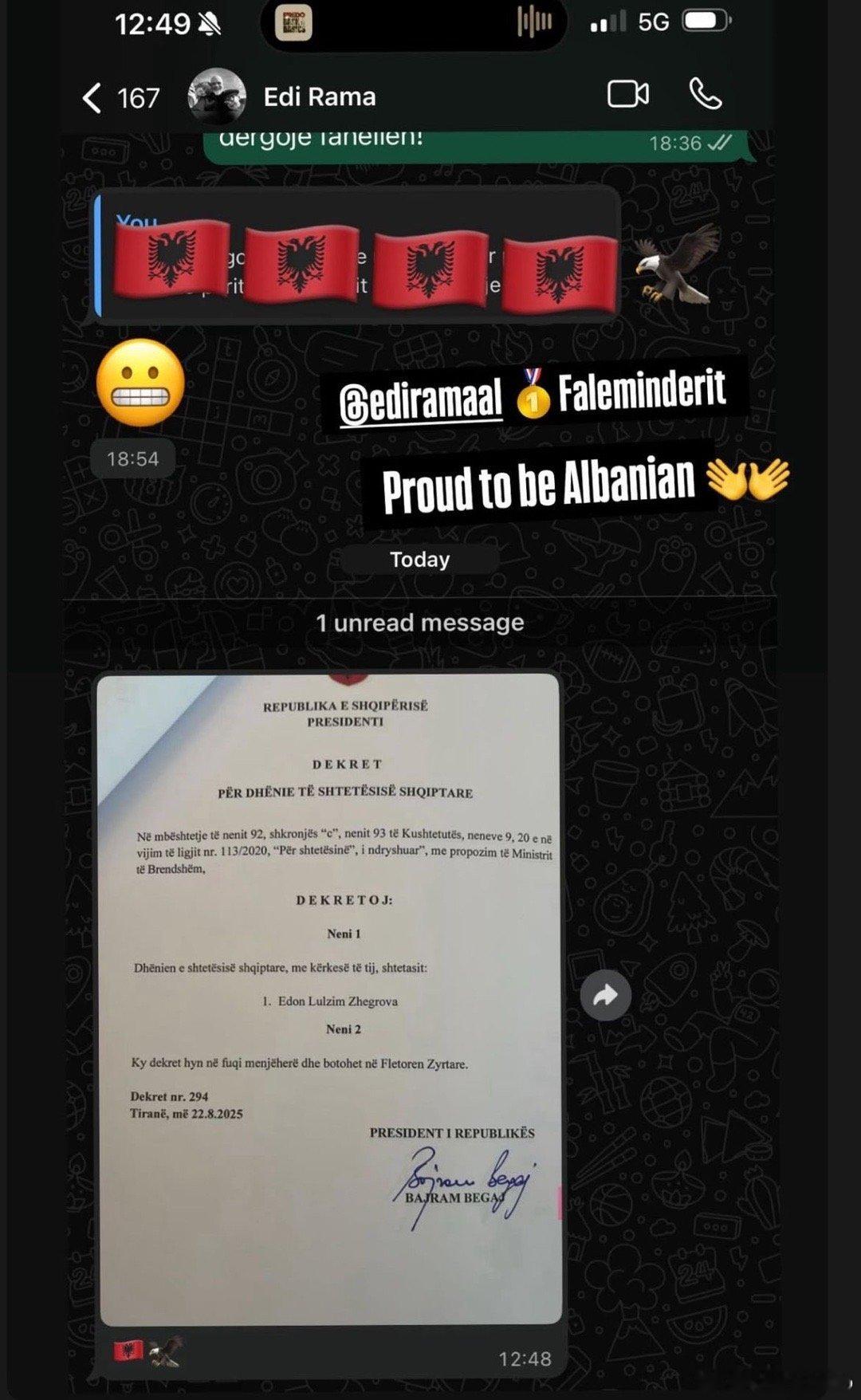 热格罗瓦官宣：自己已获得阿尔巴尼亚护照，成为100%的阿尔巴尼亚人（德转上他是科