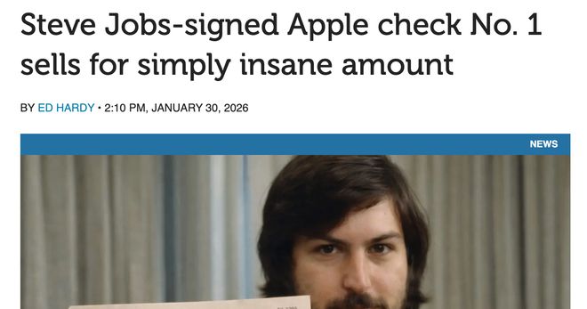 苹果1号支票创拍卖纪录：历史珍藏拍出天价