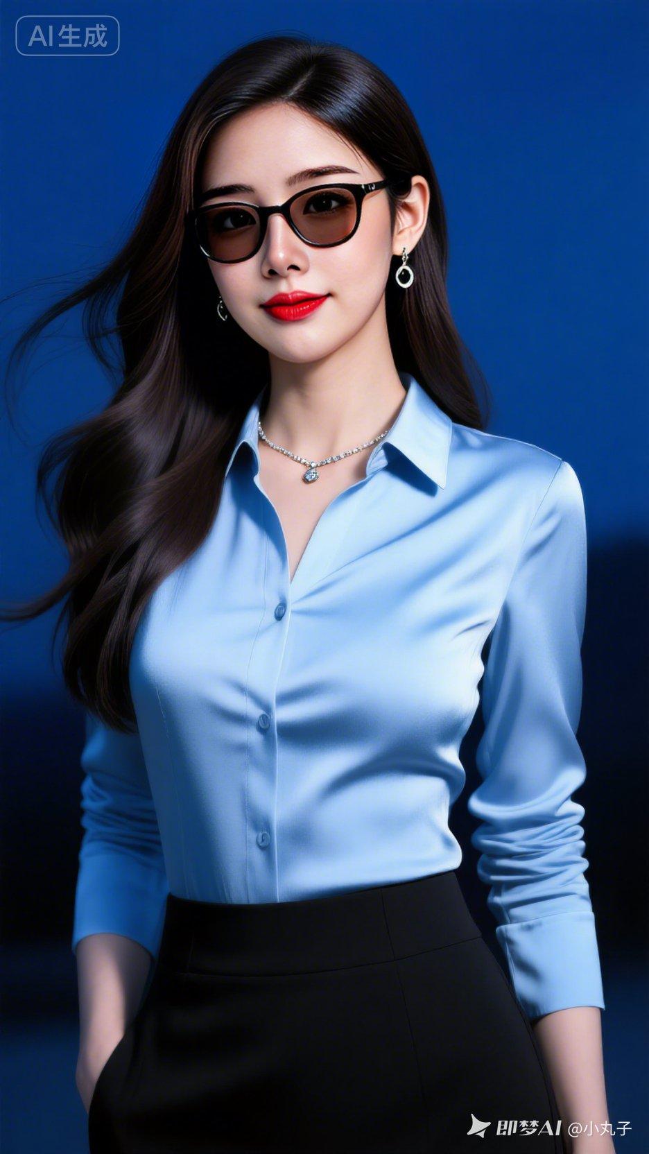 都市女郎穿搭指南：蓝白衬衫+黑色短裙，优雅又时尚！