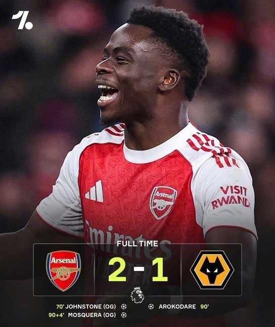 狼队进了三个球惨败，阿森纳一个没进却赢了？英超第16轮，阿森纳2-1狼队，全场总