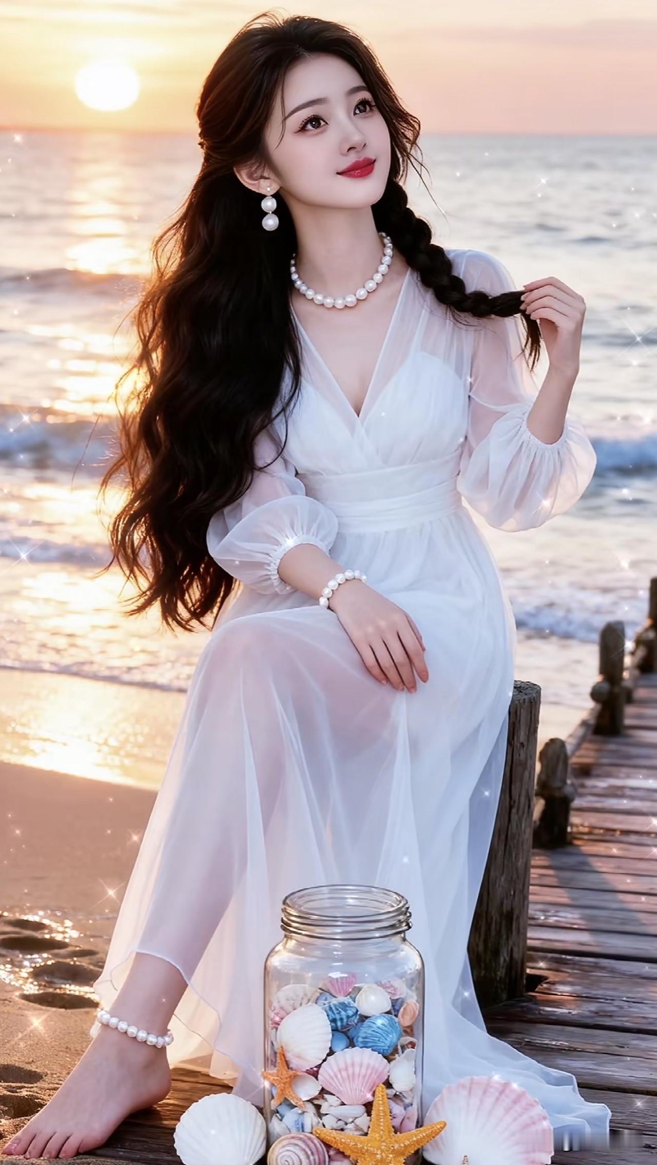 海风吹拂，美人如画。海风美人照海风灵动写真温柔海风少女海风灵动写真温柔海