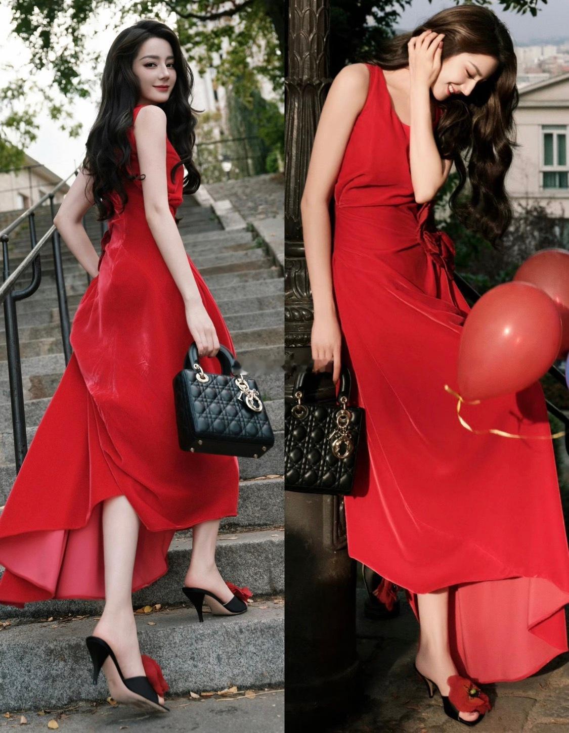 Dior2027早春度假秀场的这条丝绒红裙，本季设计偏爱流动垂坠的线条，独有的迪奥红带着浅橘调，腰间