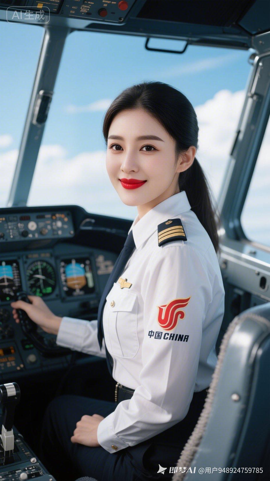 这位空姐正在驾驶舱微笑。