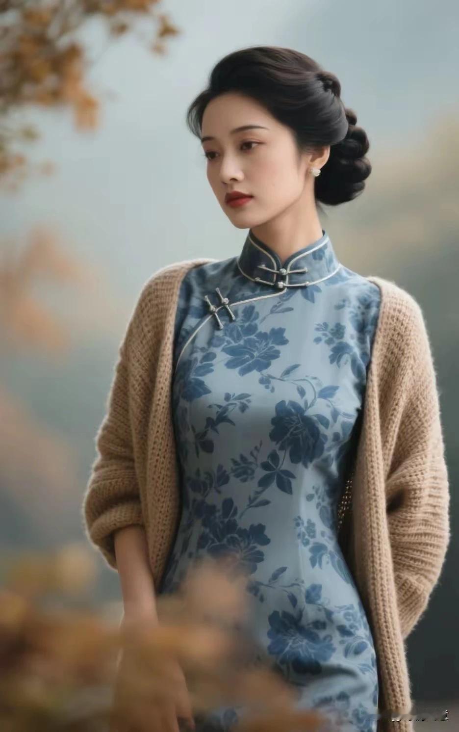 青衫漫染旧时霜，素挽云鬟映浅黄。一顾秋光凝画里，满眼春情心荡漾。