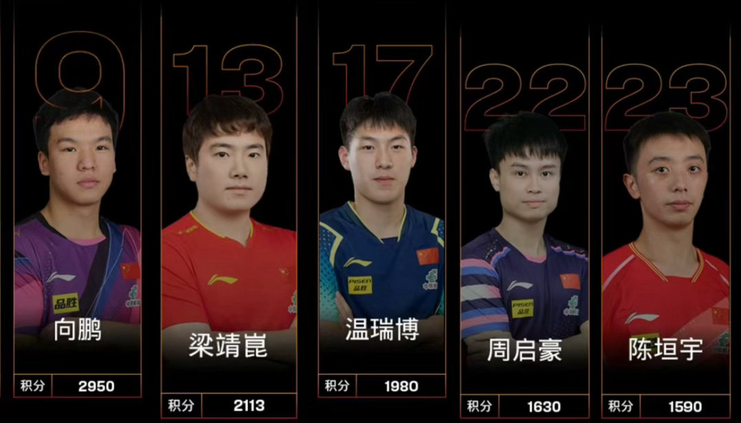 我觉得伦敦世乒赛基本就是这5选3了（虽然还有陈俊菘黄友政徐瑛彬这仨但基本属于