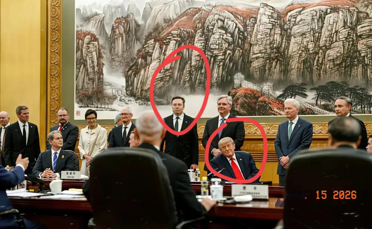 我是第一次见，在如此正式的会晤现场，其中一方背后，齐刷刷列着一排人，不是