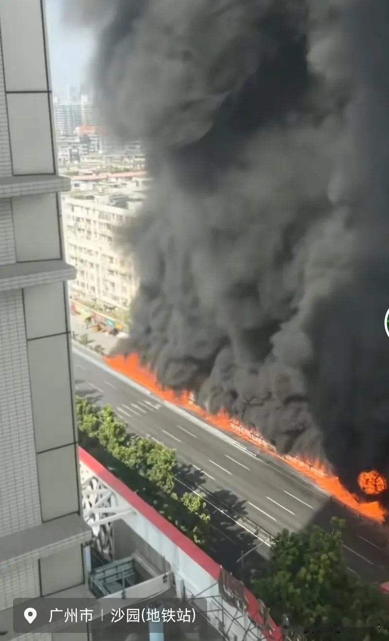 昨天下午发生在海珠区沙园地铁站附近的火灾波及到了路边一大排电鸡，火烧连排电鸡的场