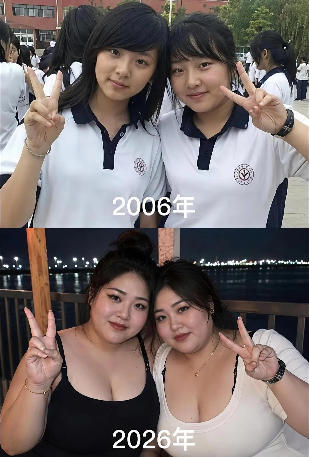两个闺蜜二十年前后对比，变化太大了！