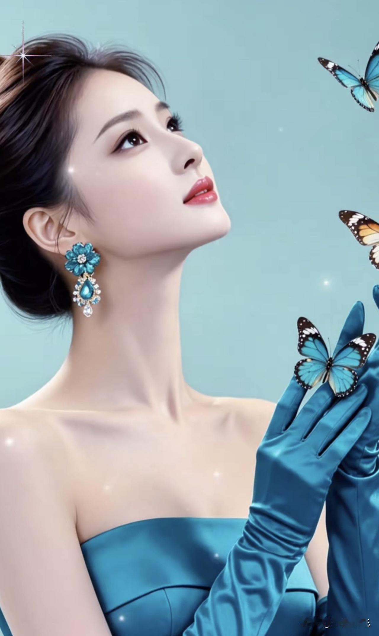 梦幻蓝调，蝴蝶翩翩，优雅女神，仙气缭绕蓝调美女蓝调仙女蓝调仙裙蓝调仙女蓝