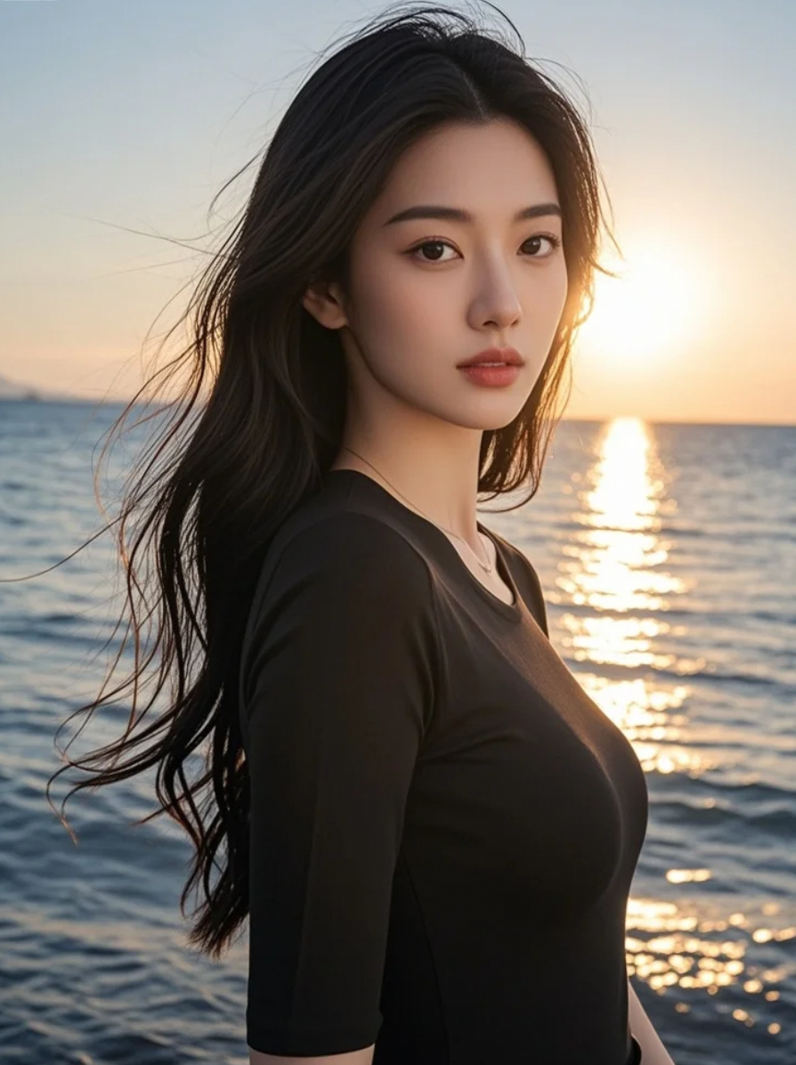 傍晚的海边，她是那场美丽的邂逅