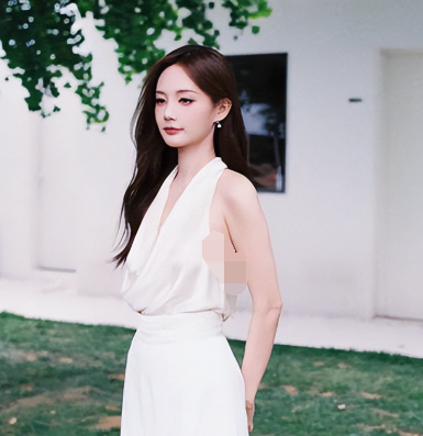 李一桐白色挂脖长裙美照大波浪造型超迷人