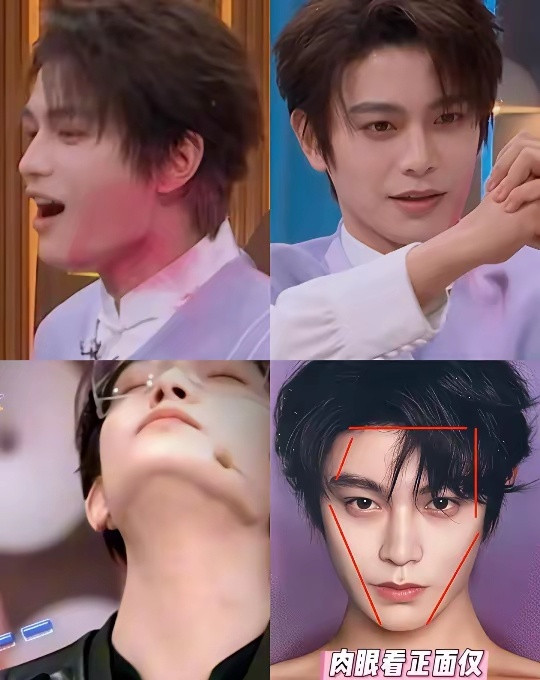 面部折叠度：侧面大粉扑，正面只能看到一丁点天生建模脸丁禹兮肉眼看其实只能看到正面