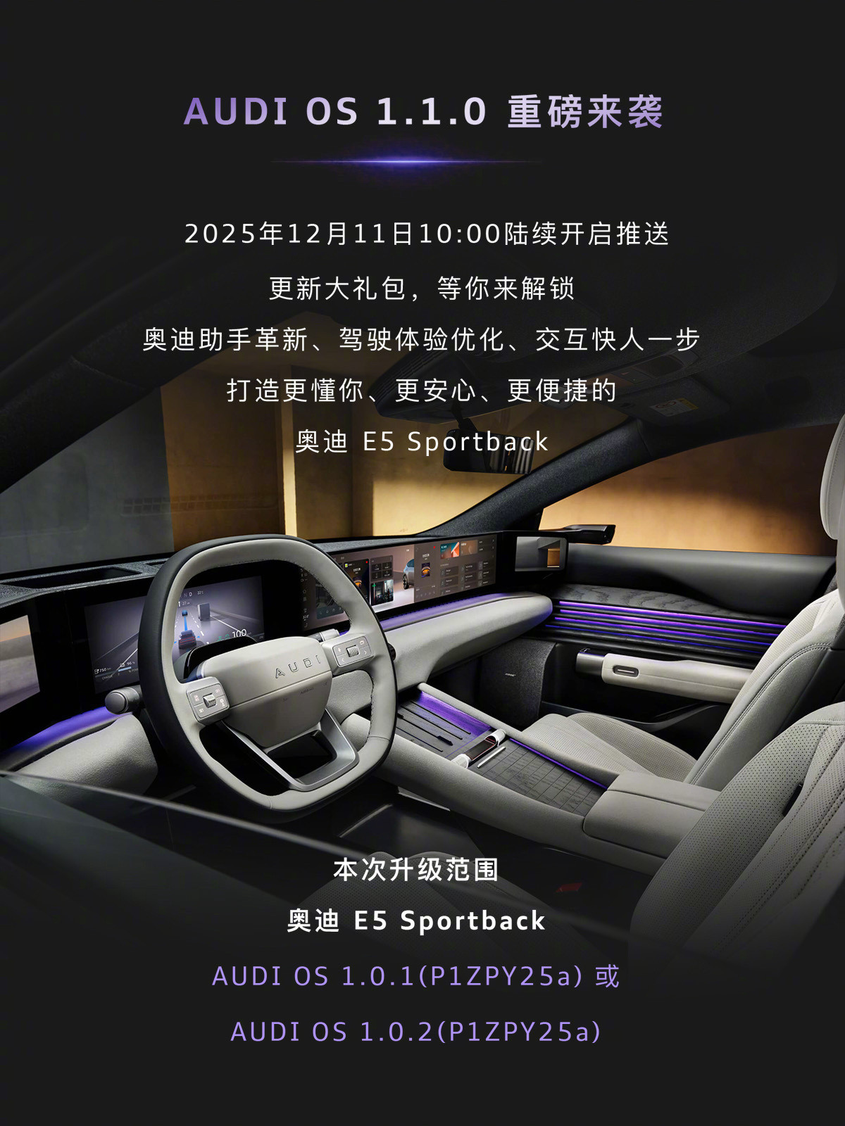 我的车今天好像有情绪了AUDI这个OTA速度就很新势力嘛。E5Sportba