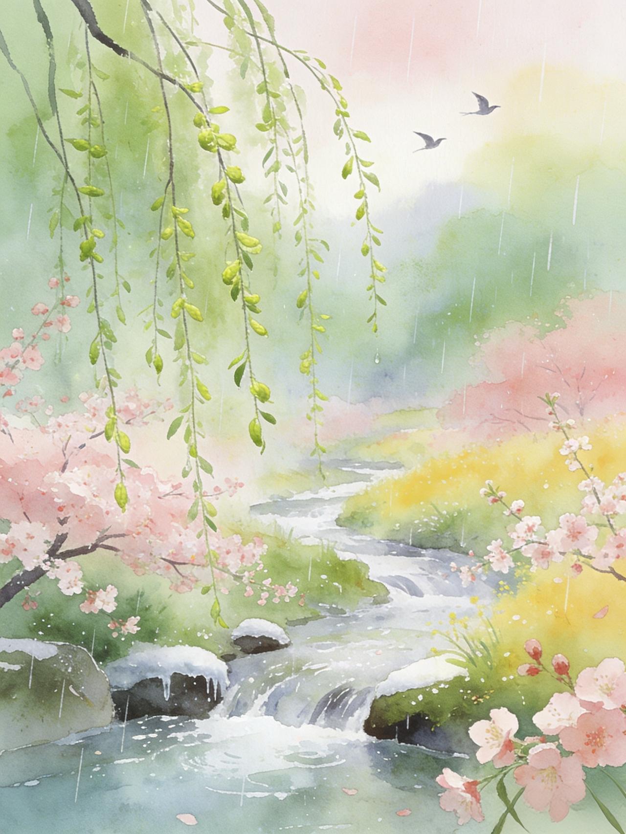 细雨和风迎春来解析：“细雨和风”对“冰天雪地”，是典型的气候景象对应；“迎春来