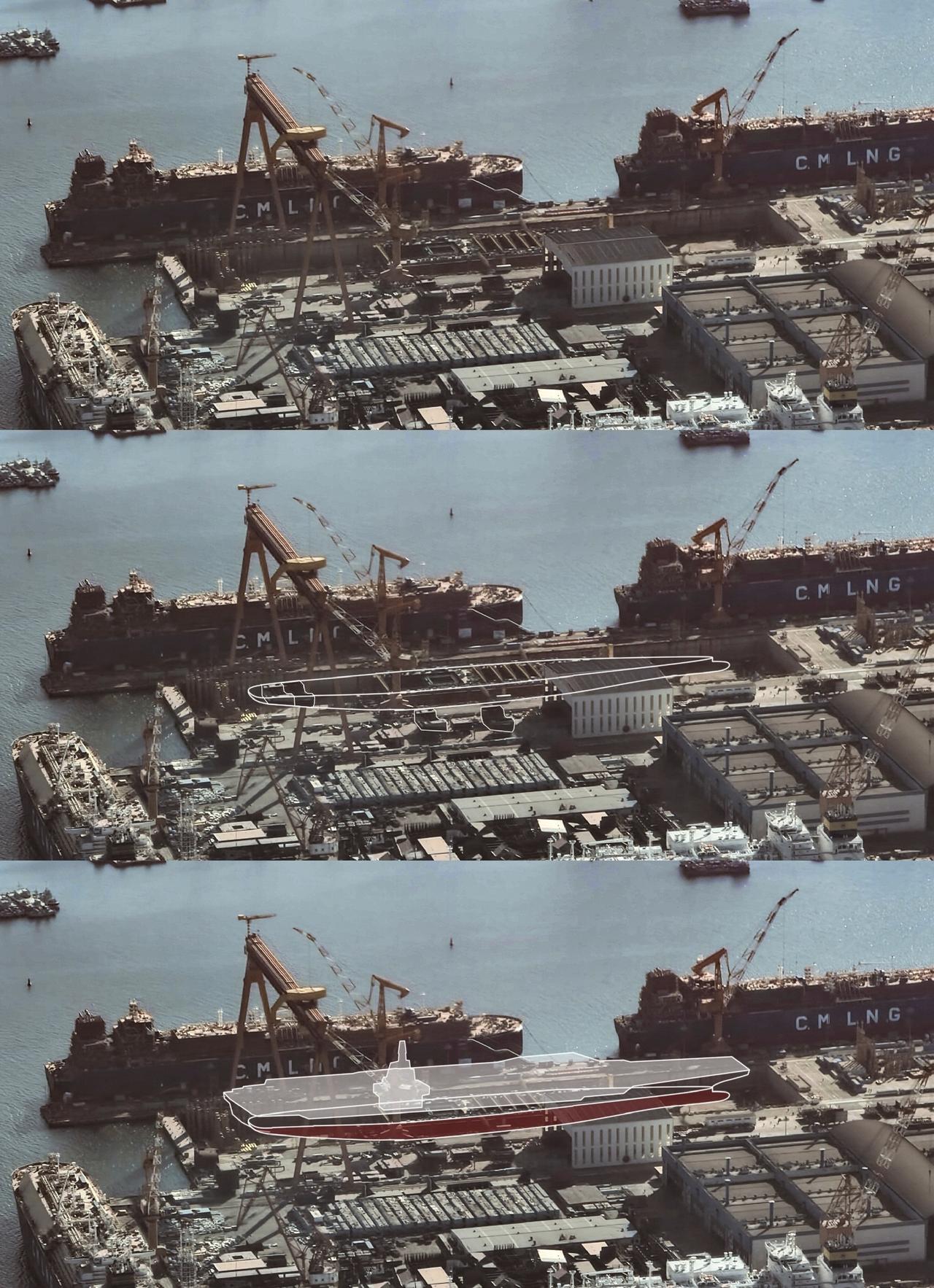 网友做的004航母在船坞内的示意图！ 好家伙，福建舰这才入列几天啊，就从小甜