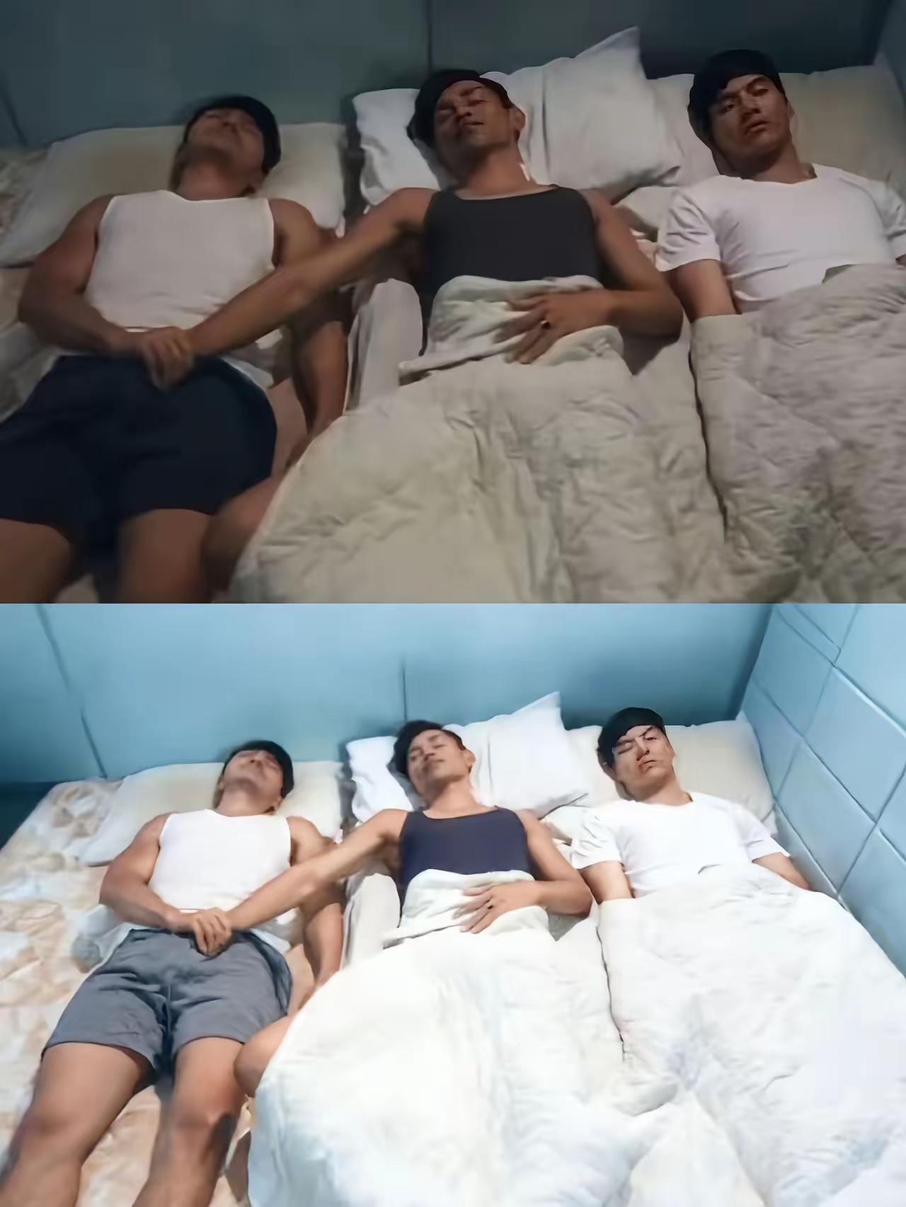 这个家庭太乱了，简直不敢直视！三个男人一台戏，是父子，是兄弟。睡觉就好好睡呗