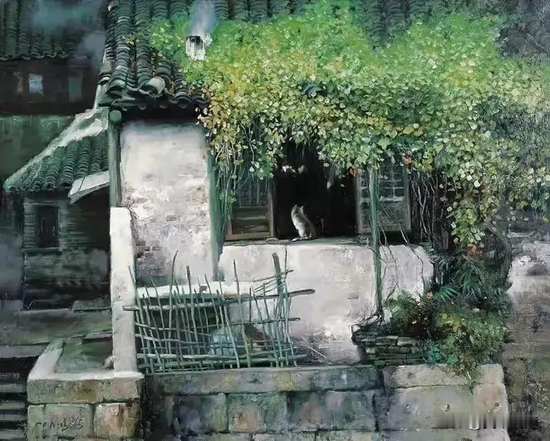 潘鸿海的油画风景之作，不管是清晨时分的山村、黄昏之际的海滩，亦或是深夜里的树林，