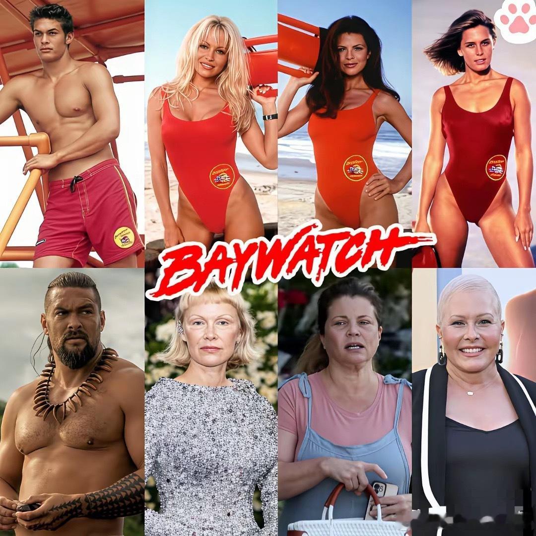 美剧《海滩救护队》演员今昔对比照。