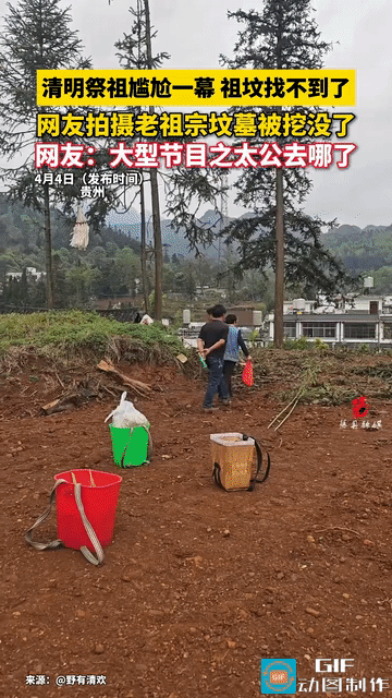 离了大谱！贵州，一家人清明去拜山祭祖，不料，到了地方后却发现地都被推平了，一伙人