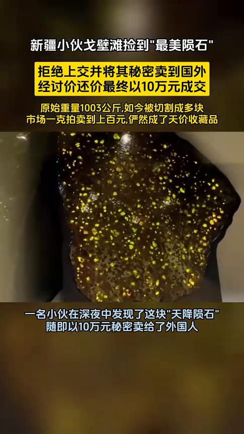 新疆小伙戈壁滩捡到"最美陨石"，拒绝上交并将其秘密卖到国外，经讨价还价最终以10