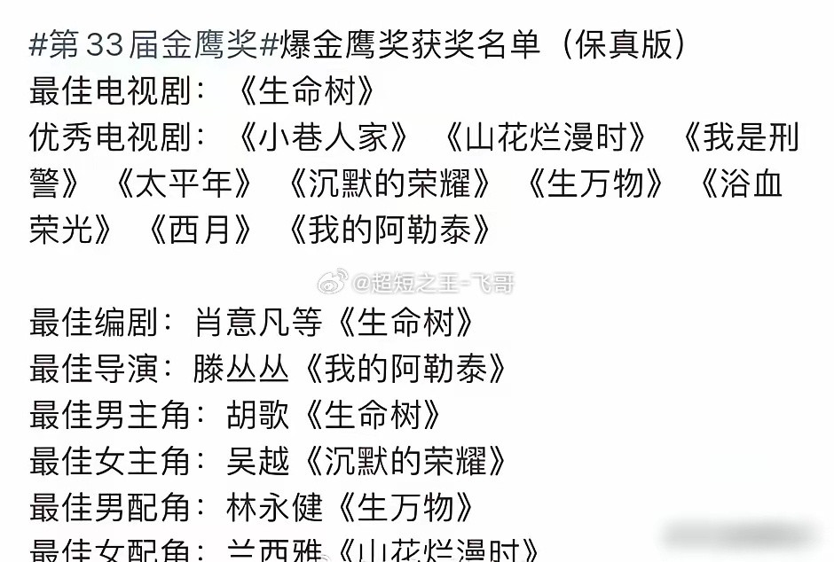 金鹰奖把金鹰女神直接砍了。就是那个明星穿着大裙子、粉丝熬夜打投、全网比谁胸大的环