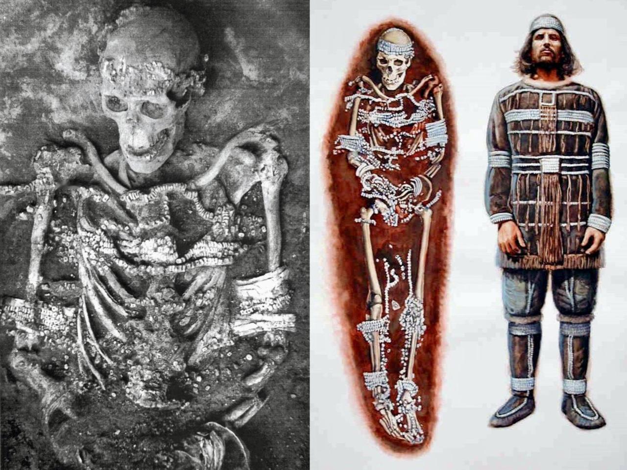 俄罗斯的Sunghir1号墓葬。这是一位距今约30,500年的成年男性