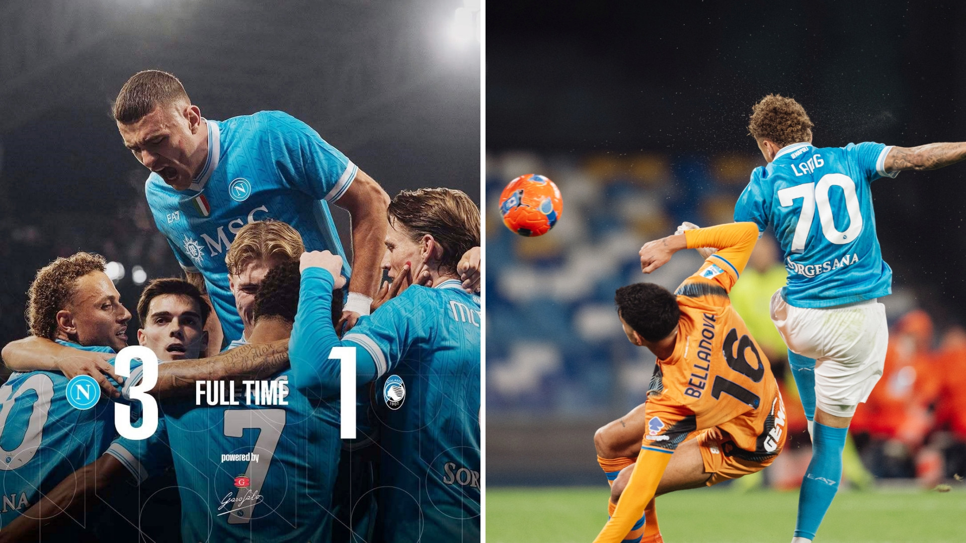意甲：那不勒斯主场3-1击败亚特兰大，25分先赛暂登顶。内雷斯双响，诺阿·朗破